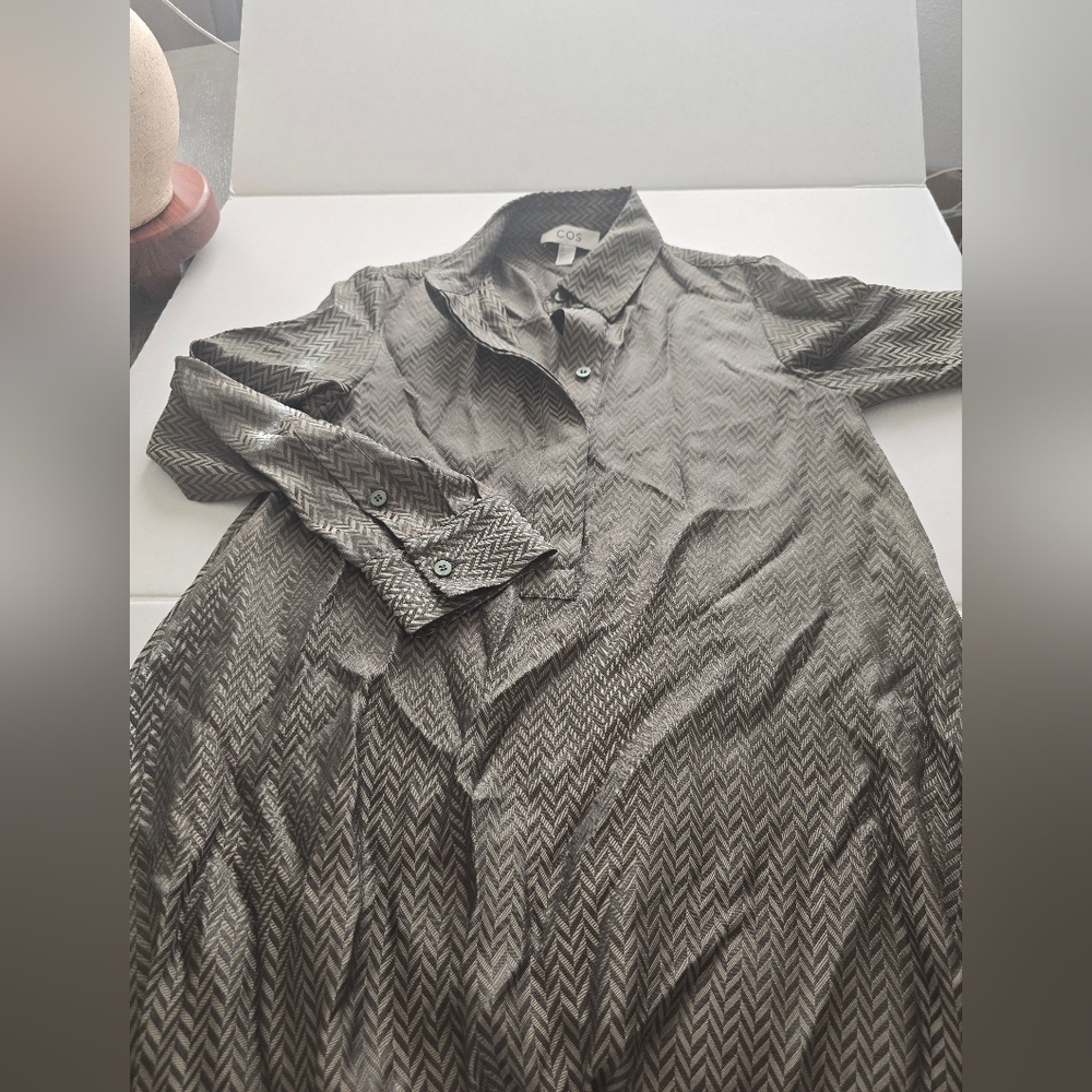 COS Herringbone Maxi Shirt Dress Size 2 In Green - Picture 4 of 14
